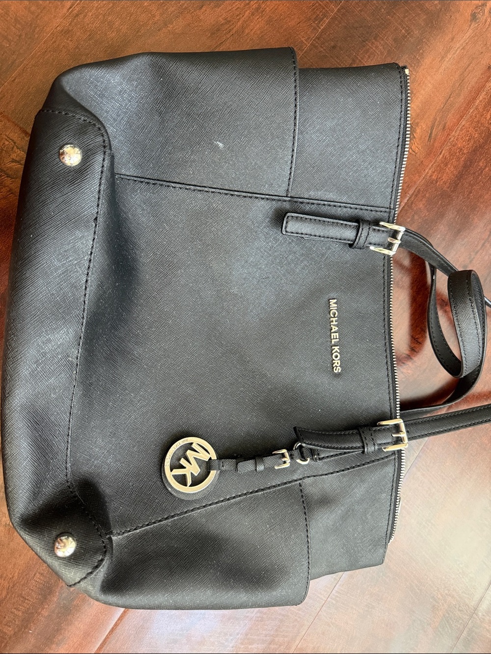 Michael Kors Black Saffiano Tote with Gold Logo Charm
